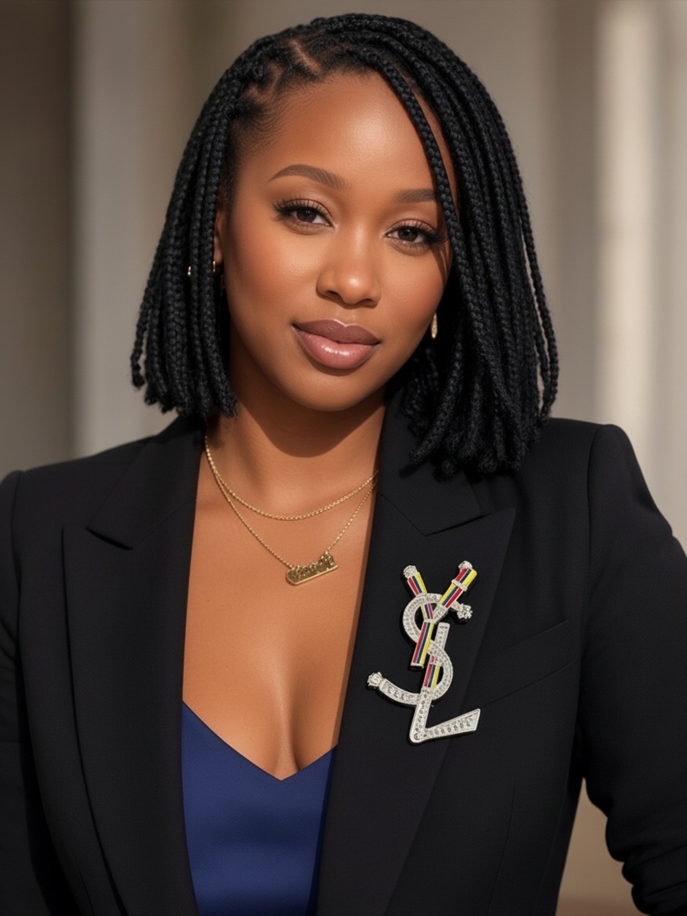 Yves Saint Laurent Gold-Tone Logo crystals Brooch with Multicolor Stripes new